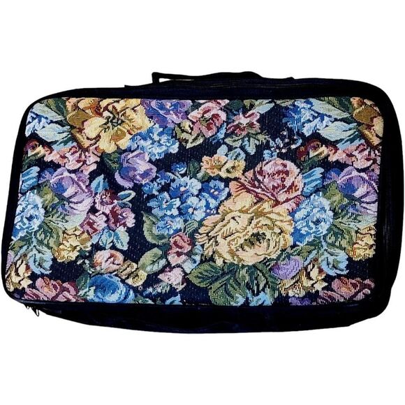 Vintage Needlepoint Tapestry Floral Flowers Laptop Bag Small Suitcase - Picture 1 of 7